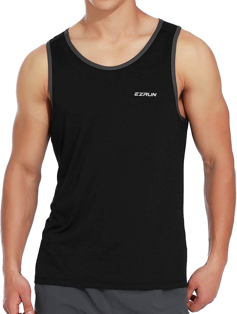 EZRUN Men's Quick Dry Tank Top UPF 50+ Summer Beach Swim Shirts for Gym Workout Athletic Muscle Sleeveless Shirts Black - Image 2